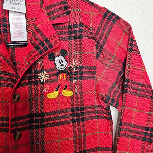 Disney Christmas red and black plaid mickey pajama top Kids size 4 pj shirt - Picture 2 of 5